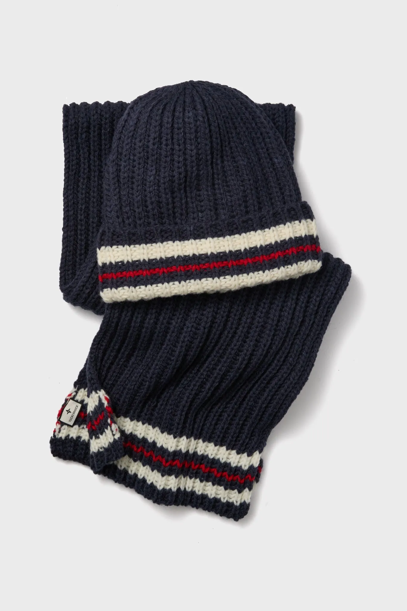 Navy Stripe Chunky Knit Hat and Scarf Set