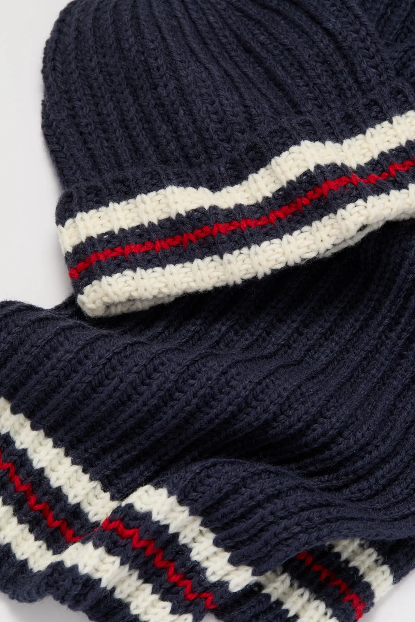 Navy Stripe Chunky Knit Hat and Scarf Set