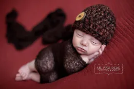 Newborn Chunky Button Hat Sequoia Brown Beanie