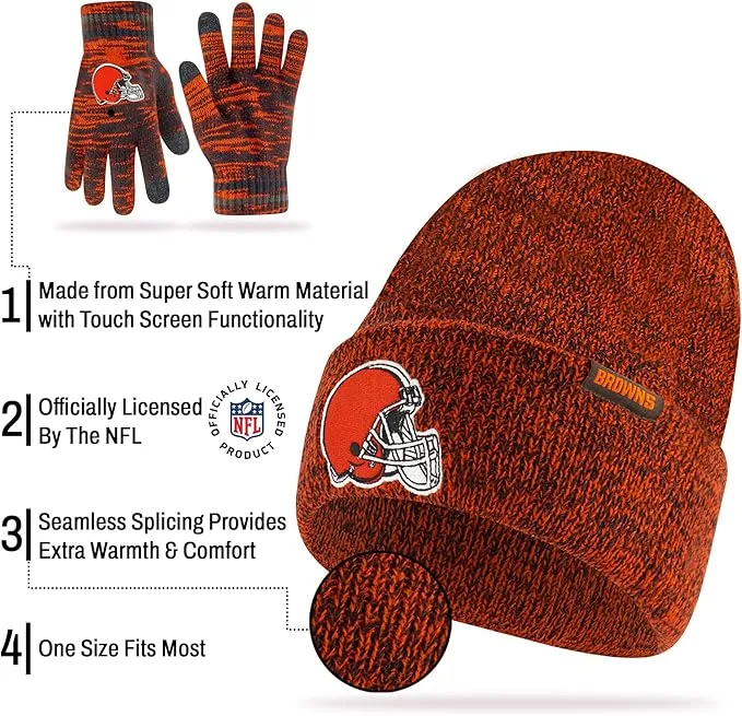 NFL Official Super Soft Marl Knit Winter Beanie Knit Hat with Extra Warm Touch Screen Gloves|Green Bay Packers