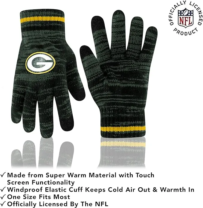 NFL Official Super Soft Marl Knit Winter Beanie Knit Hat with Extra Warm Touch Screen Gloves|Green Bay Packers