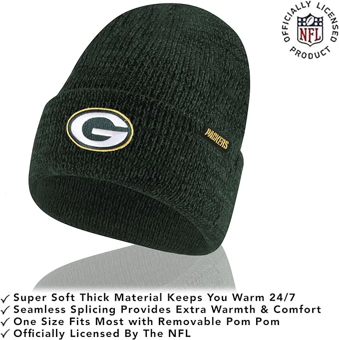 NFL Official Super Soft Marl Knit Winter Beanie Knit Hat with Extra Warm Touch Screen Gloves|Green Bay Packers