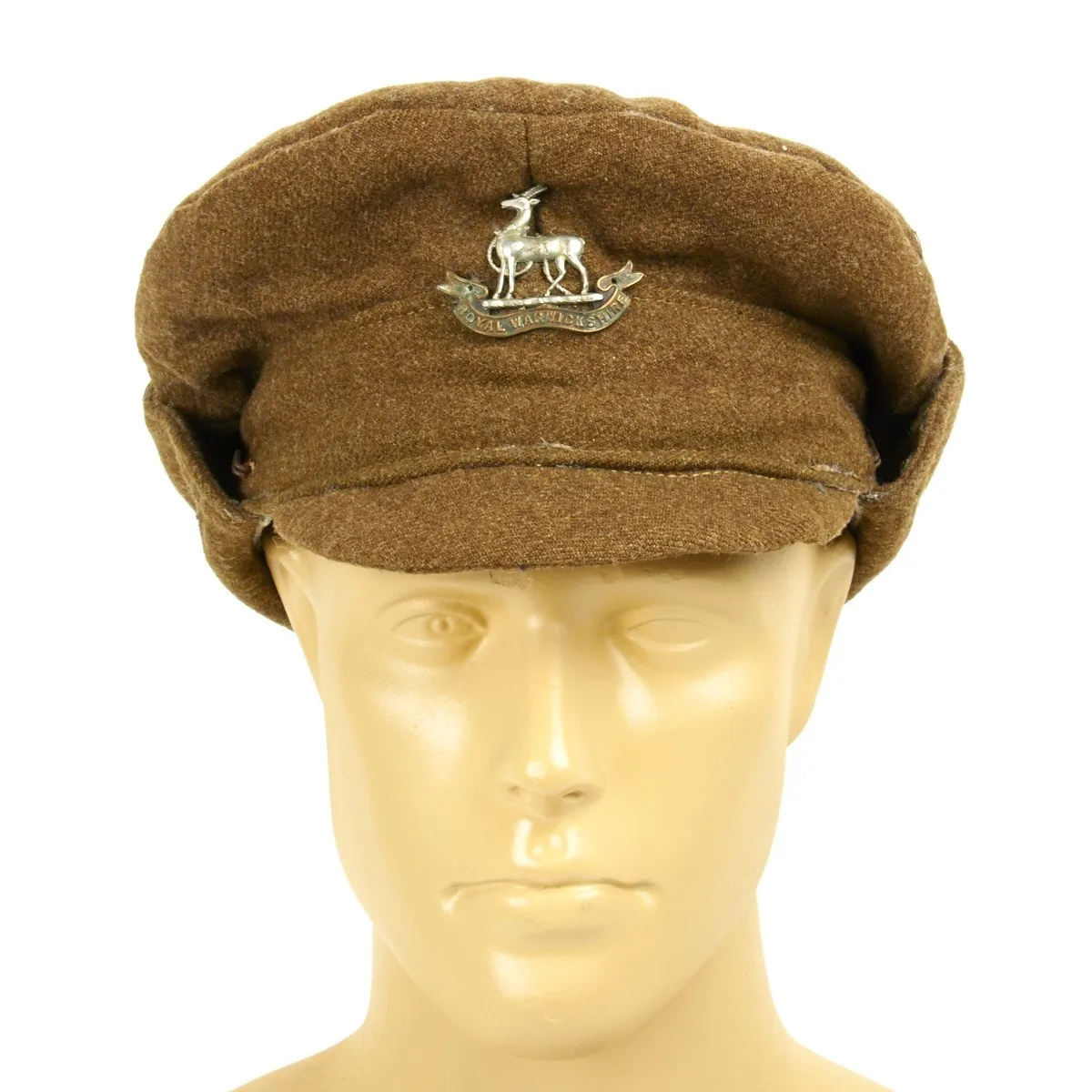 Original British WWI Gor Blimey 1915 Winter Forage Trench Cap - Royal Warwickshire