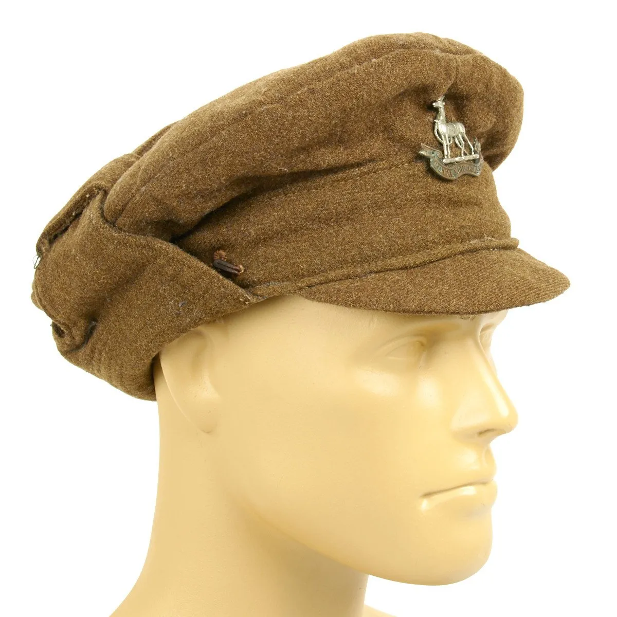 Original British WWI Gor Blimey 1915 Winter Forage Trench Cap - Royal Warwickshire