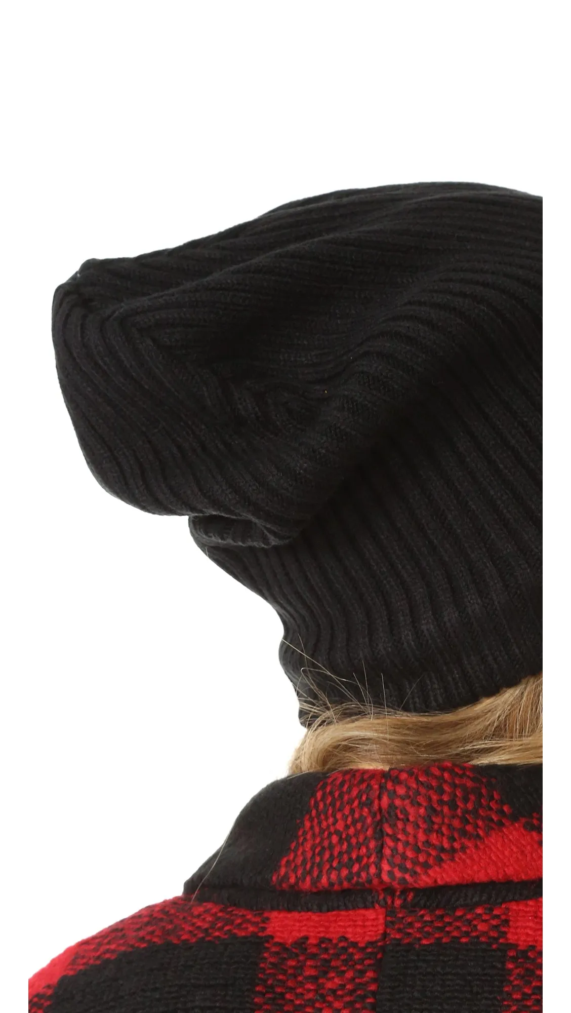 Plush Ribbed Knit Beanie Black