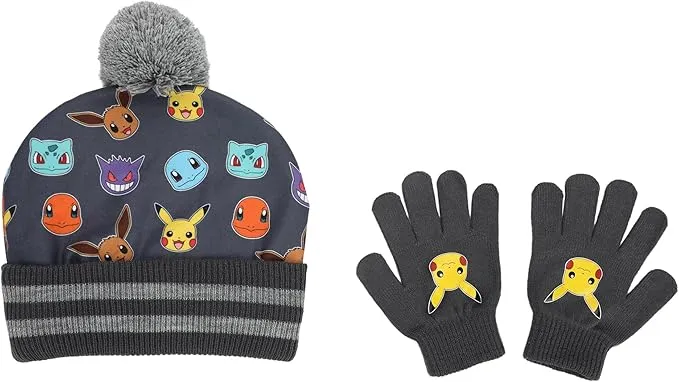 Pokémon Gen 1 Characters Kids Pom Beanie & Gloves Set