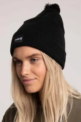 Pom Patch Beanie Black