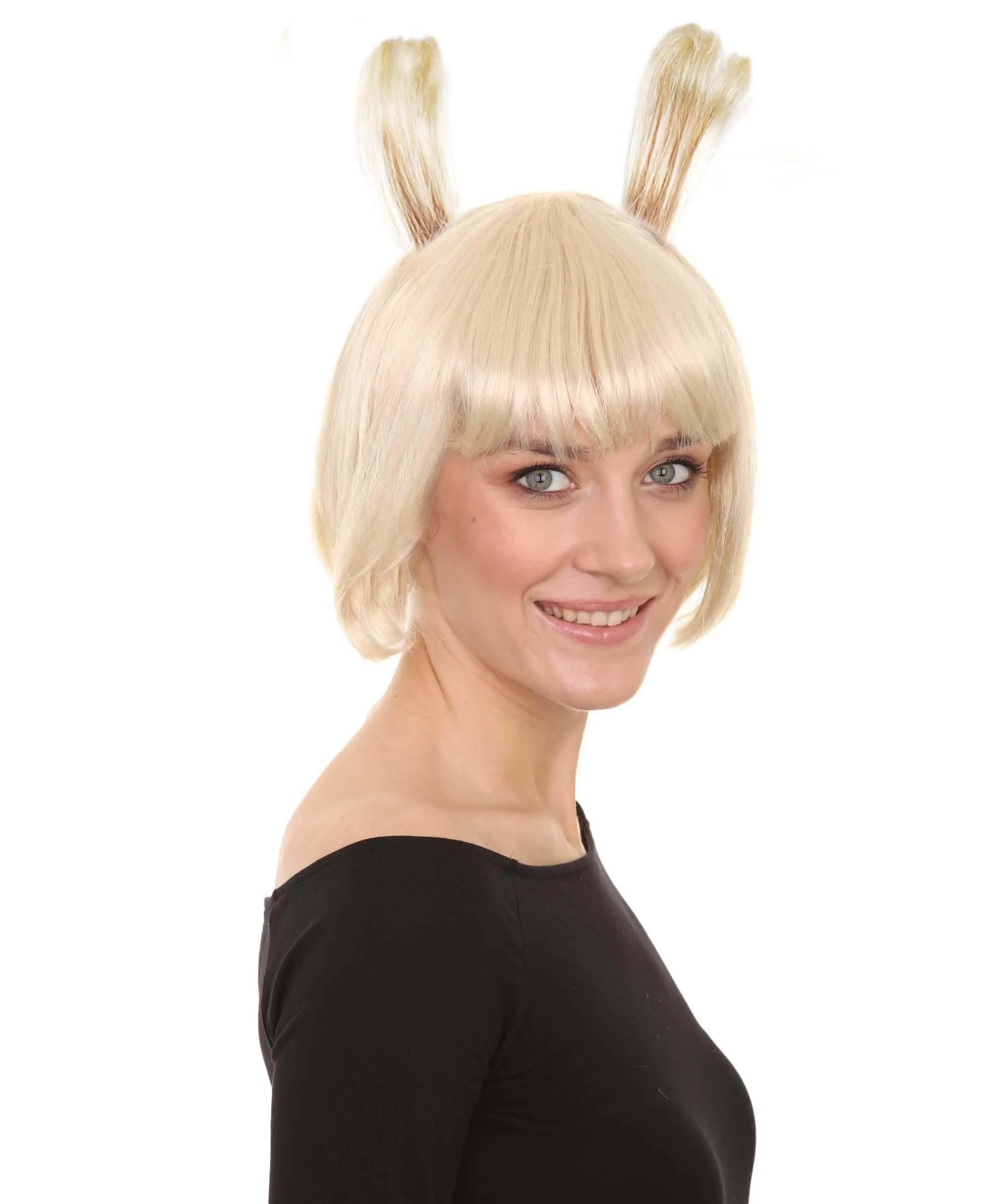 Rabbit Blonde Womens Bob Wig | Animal Rabit Character Cosplay Halloween Wig | Premium Breathable Capless Cap