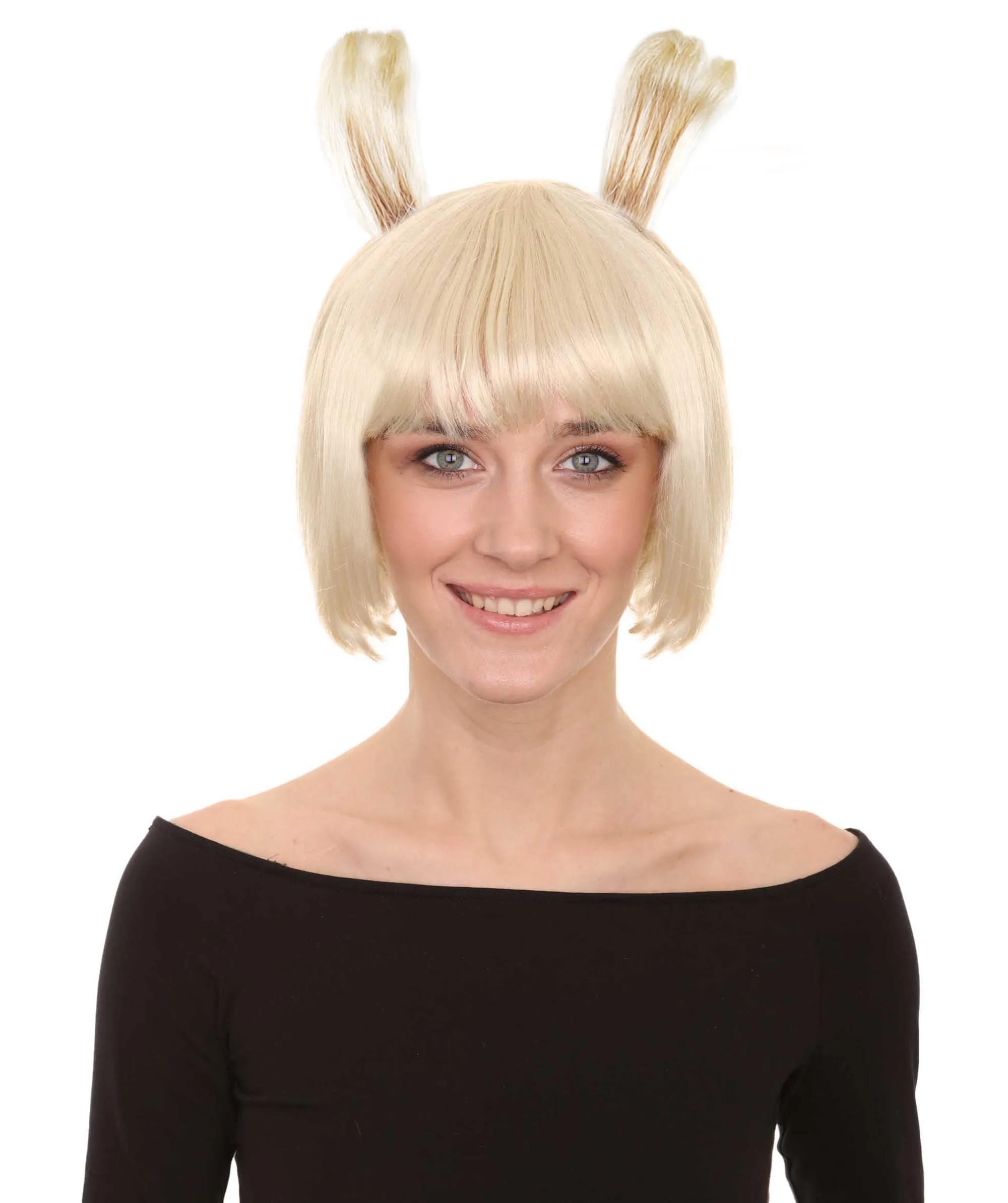 Rabbit Blonde Womens Bob Wig | Animal Rabit Character Cosplay Halloween Wig | Premium Breathable Capless Cap