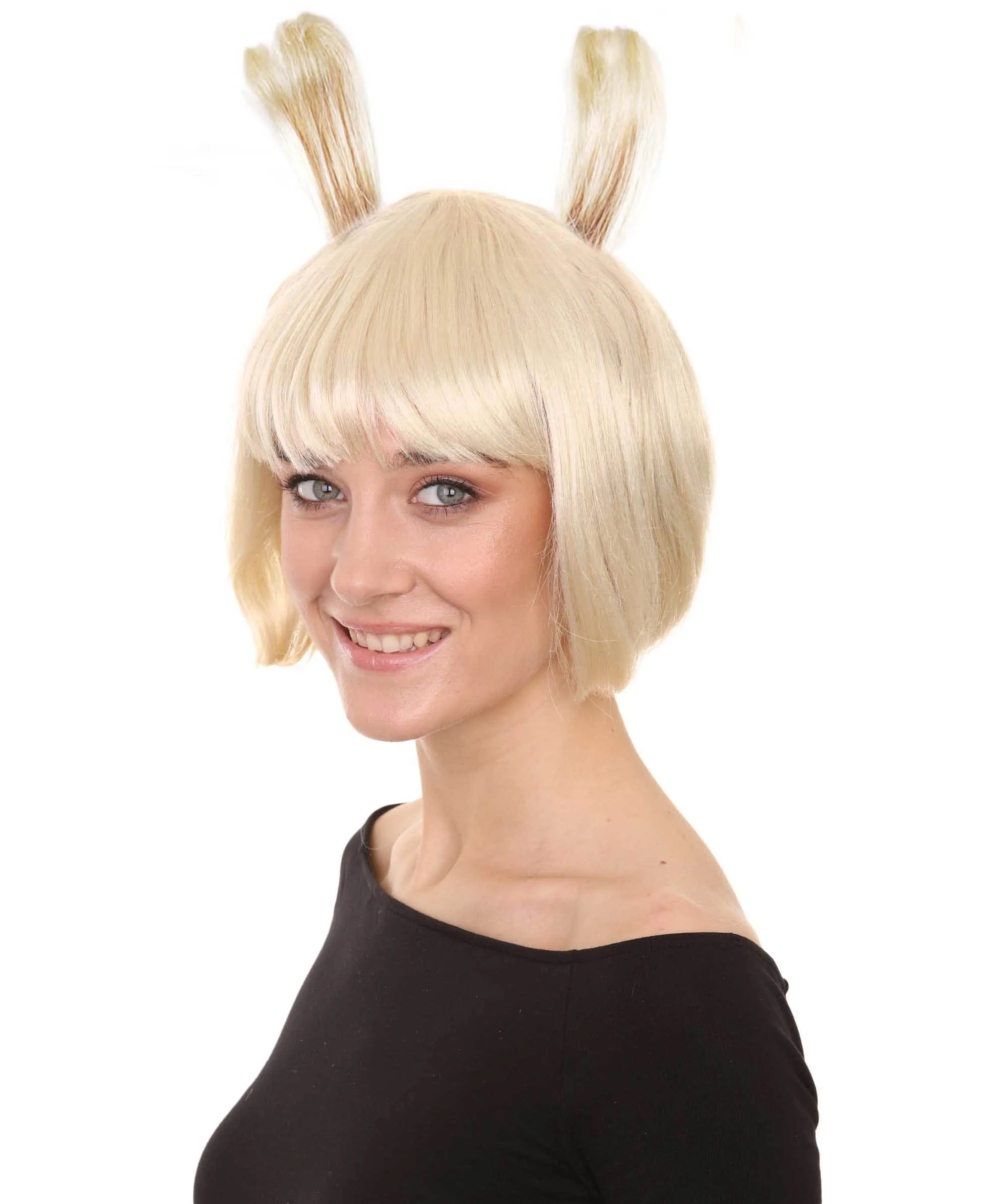 Rabbit Blonde Womens Bob Wig | Animal Rabit Character Cosplay Halloween Wig | Premium Breathable Capless Cap