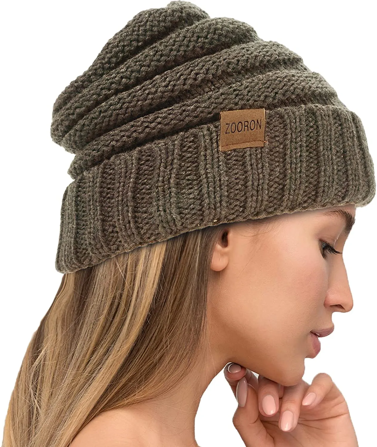 Slouchy Cable Knit Beanie Hat for Women