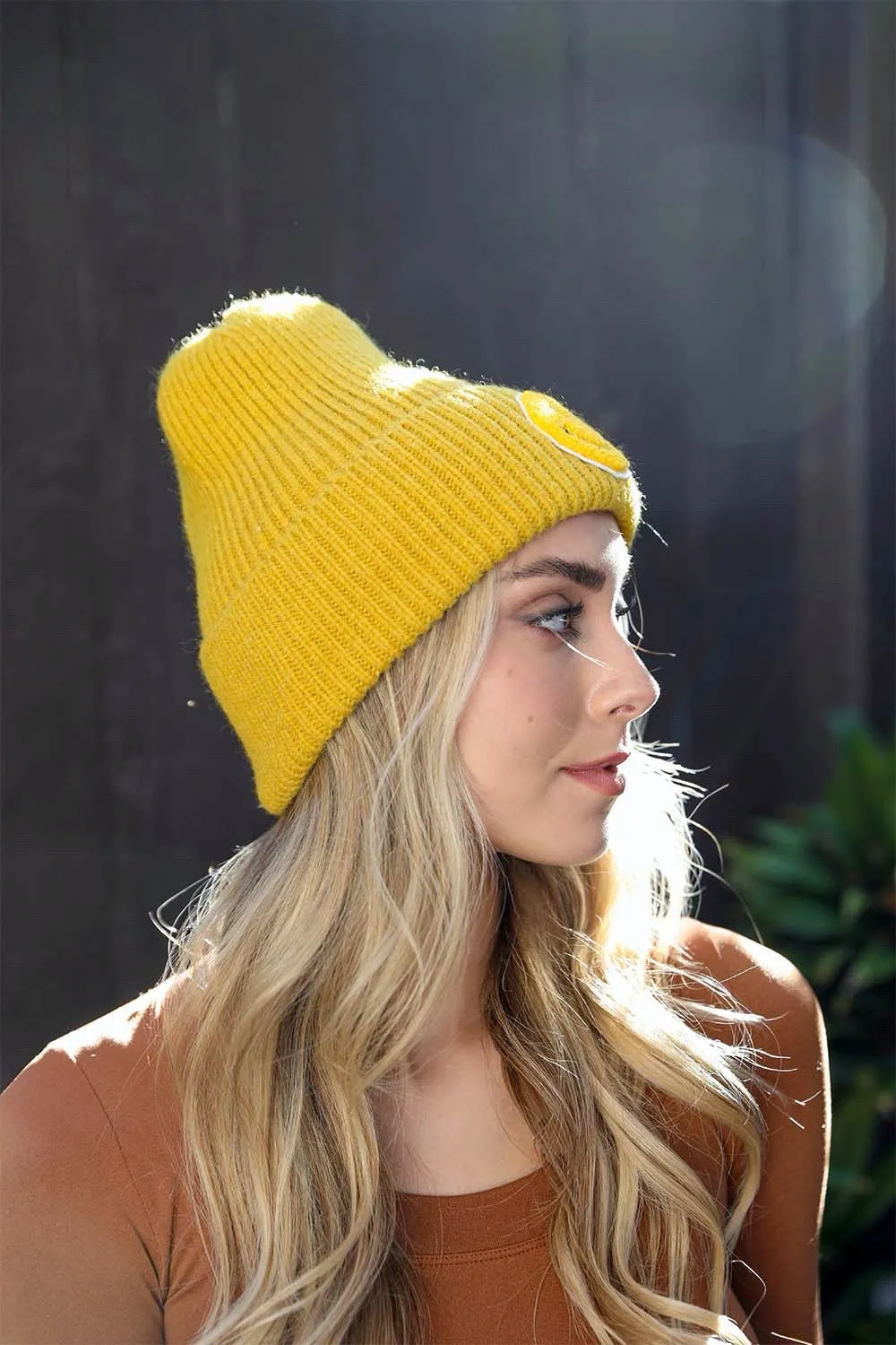 Smiley Face Ribbed Beanie 🙂