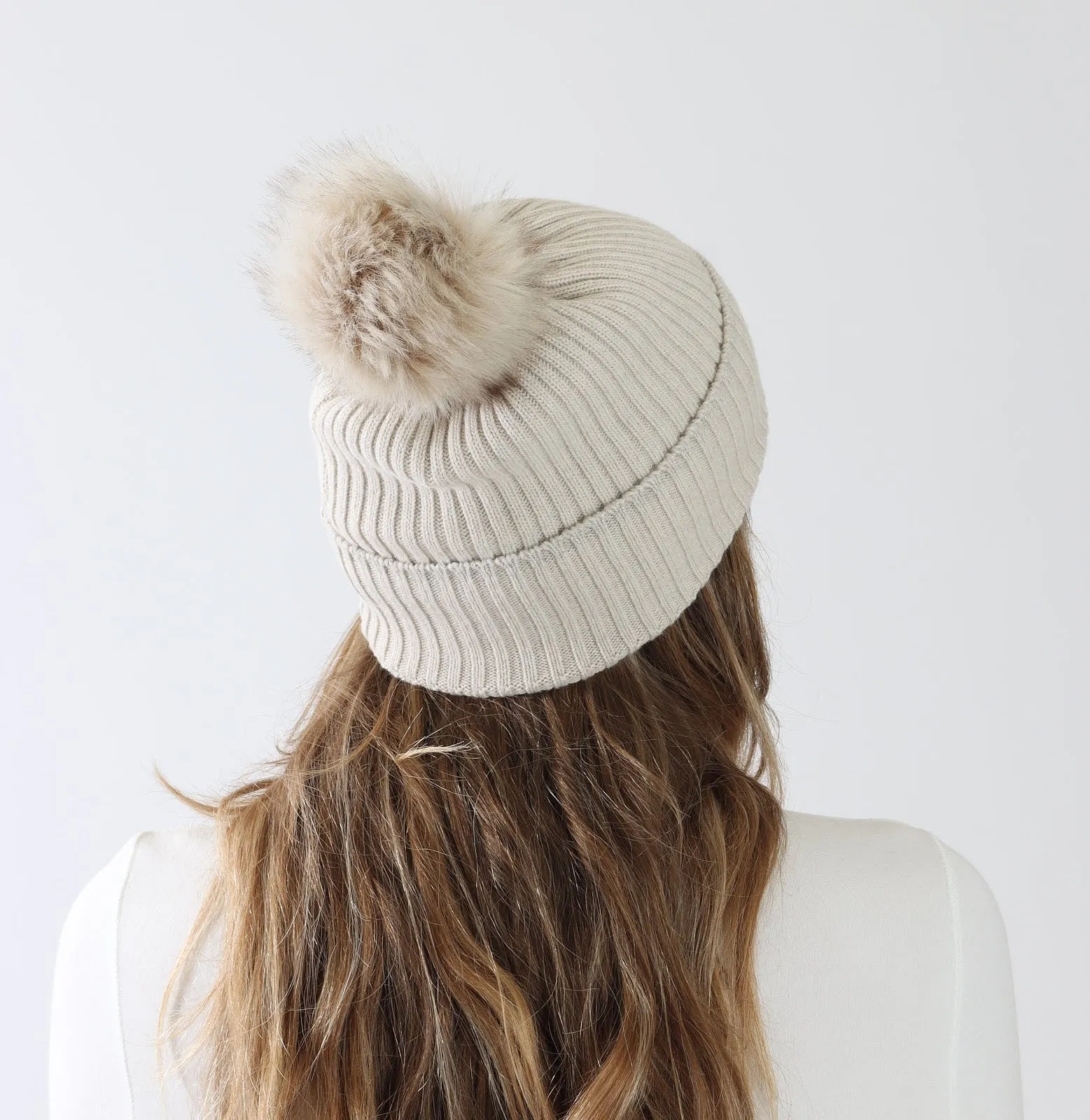 Smoke Cashmere Blend Bobble Hat