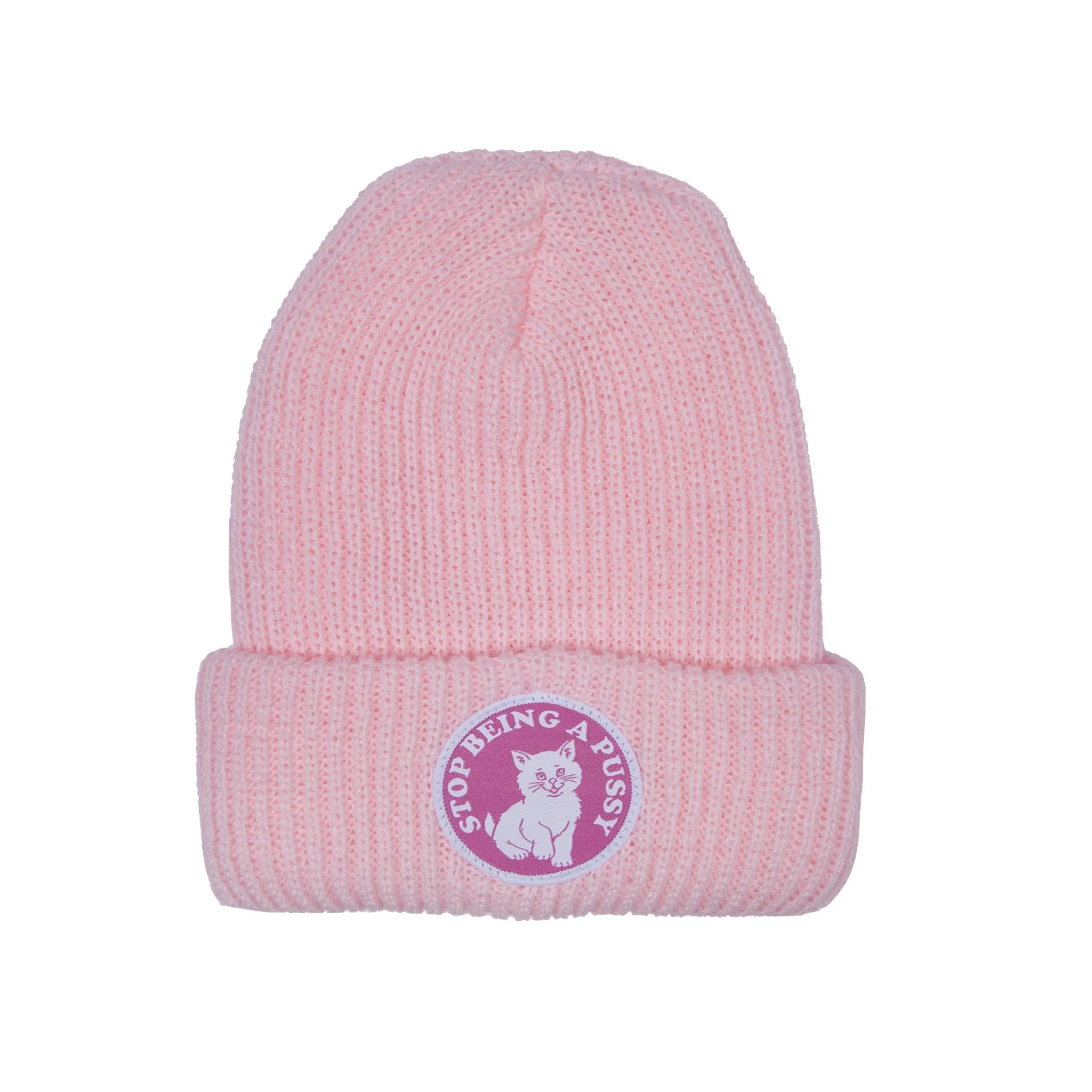 Stop Being A Pussy Ribbed Beanie (Pink)