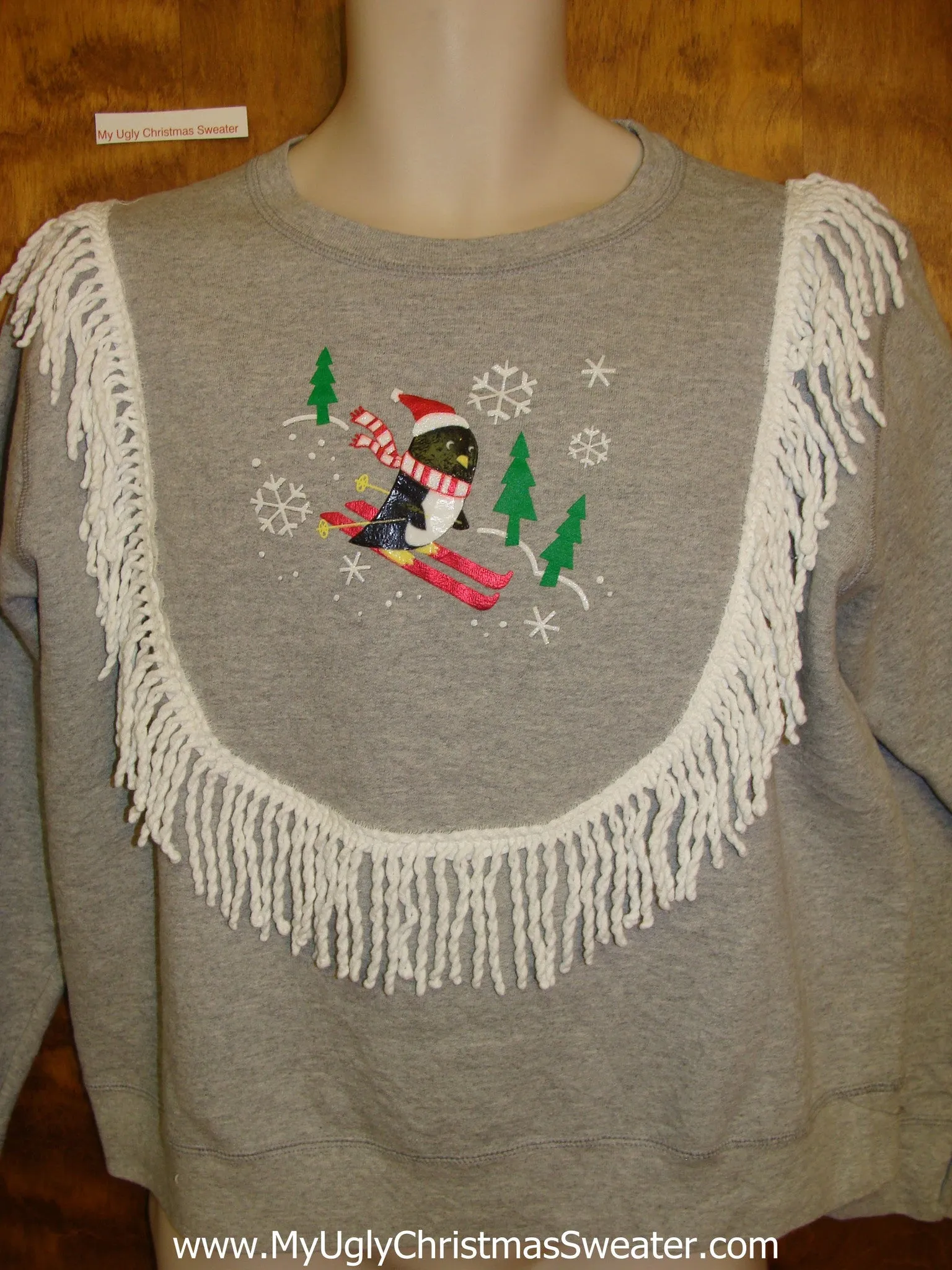 Tacky Christmas Sweatshirt Penguin Skiing in Winter