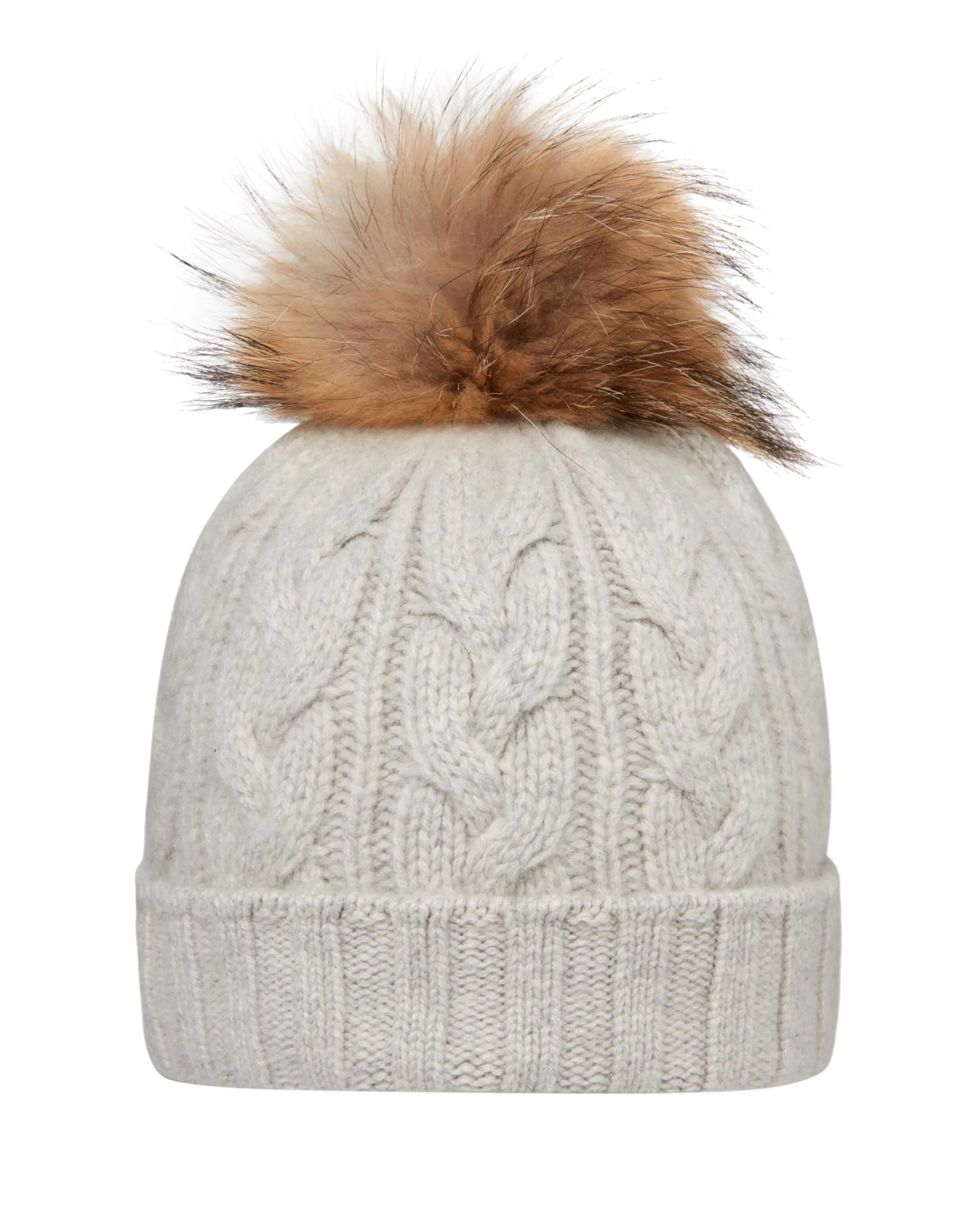 Unisex Chunky Cable Cashmere Pom Hat Fumo Grey