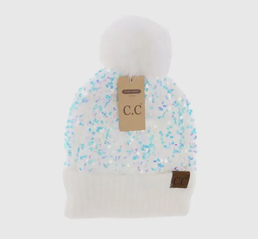 White Sequin CC beanie