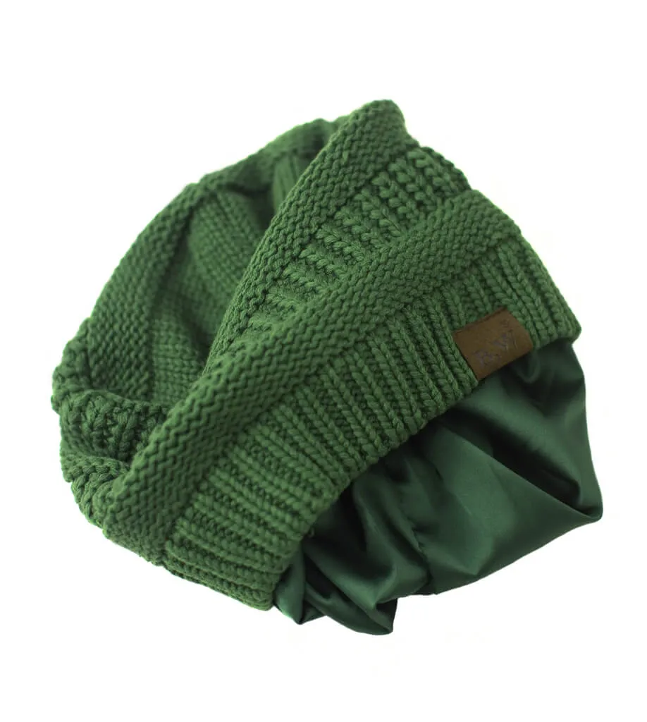 Winter Hat | Satin Lined | Natural Hair | Forest Green Beanie