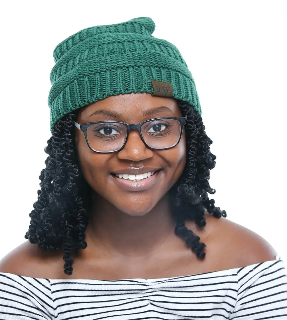 Winter Hat | Satin Lined | Natural Hair | Forest Green Beanie