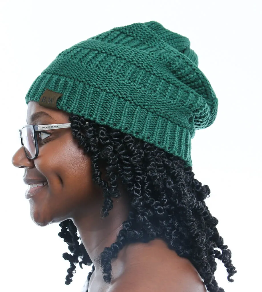 Winter Hat | Satin Lined | Natural Hair | Forest Green Beanie