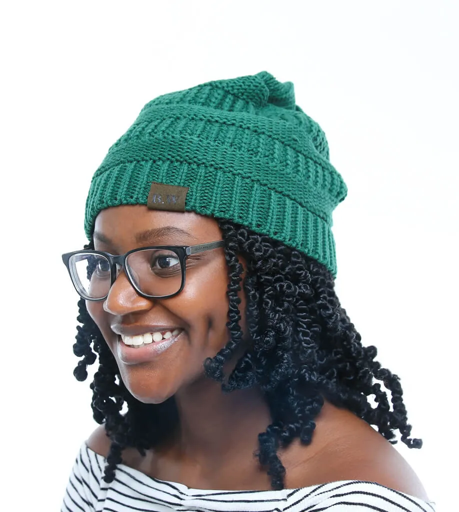 Winter Hat | Satin Lined | Natural Hair | Forest Green Beanie