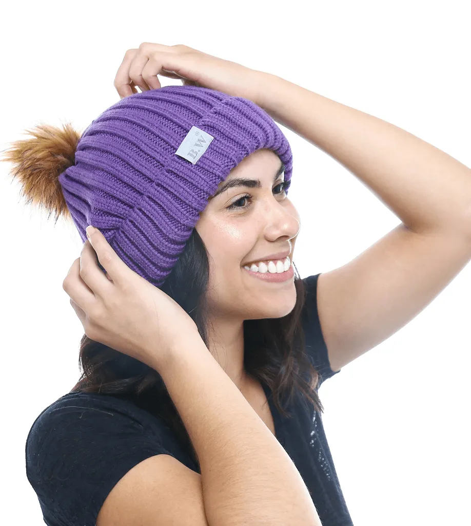 Winter Hat | Satin Lined | Natural Hair | Violet Pom Pom