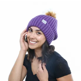 Winter Hat | Satin Lined | Natural Hair | Violet Pom Pom