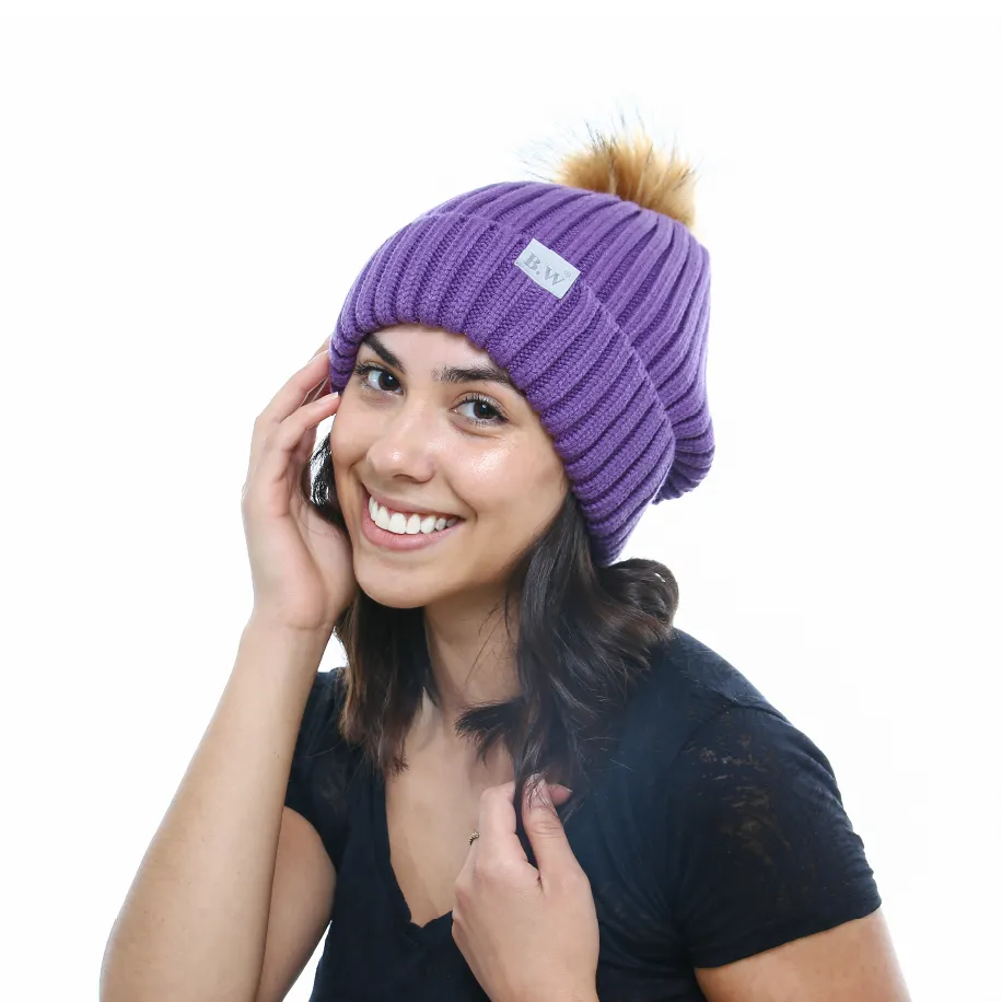 Winter Hat | Satin Lined | Natural Hair | Violet Pom Pom