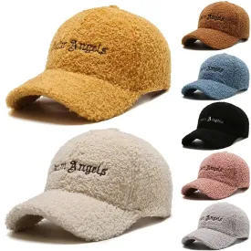 Winter Lamb Fur Hat Baseball Cap Letter Embroidery Women Sun Hat Lady Girls Outdoor Warm Plush Caps Adjustable  Trucker Dad Cap