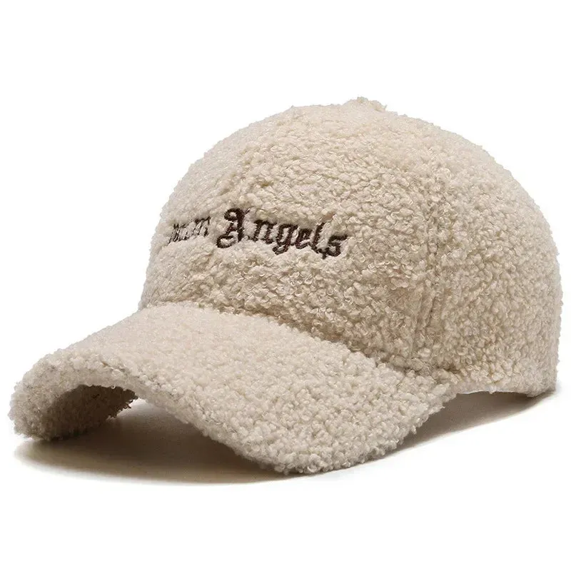 Winter Lamb Fur Hat Baseball Cap Letter Embroidery Women Sun Hat Lady Girls Outdoor Warm Plush Caps Adjustable  Trucker Dad Cap