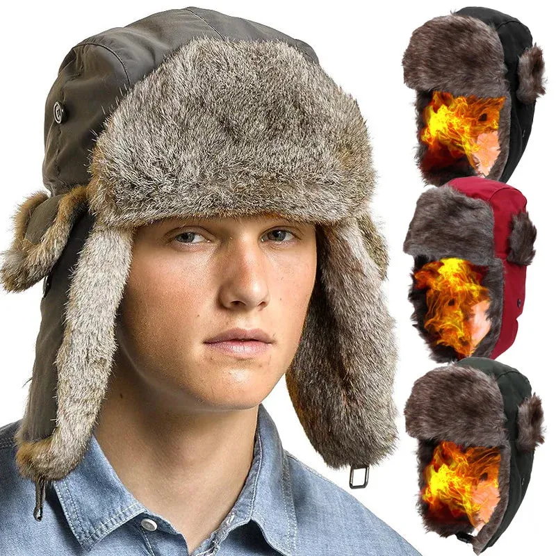 Winter Trapper Aviator Trooper Bomber Cap Earflap Warm Plush Men's Outdoor Windproof Snow Ski Hat Russian Thicken Beanie Hats