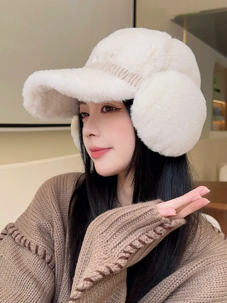 Winter Warm Plush Duck Tongue Hat  Cozy Baseball Cap Set for Women