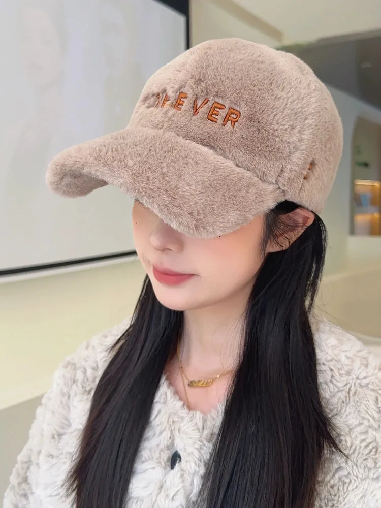 Winter Warm Plush Duck Tongue Hat  Cozy Baseball Cap Set for Women