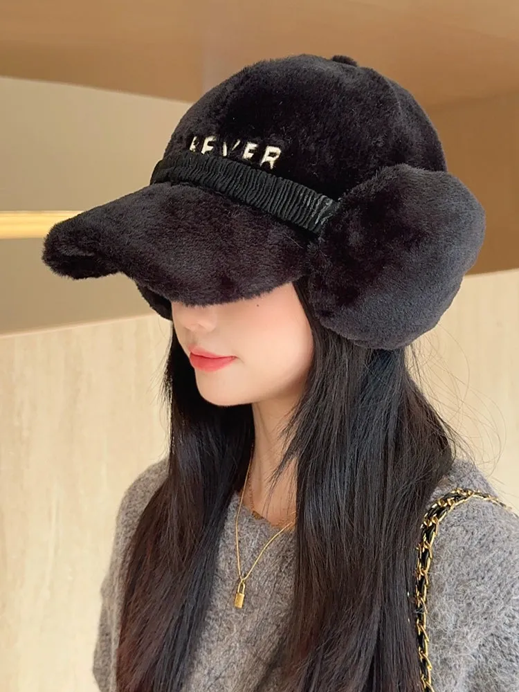 Winter Warm Plush Duck Tongue Hat  Cozy Baseball Cap Set for Women