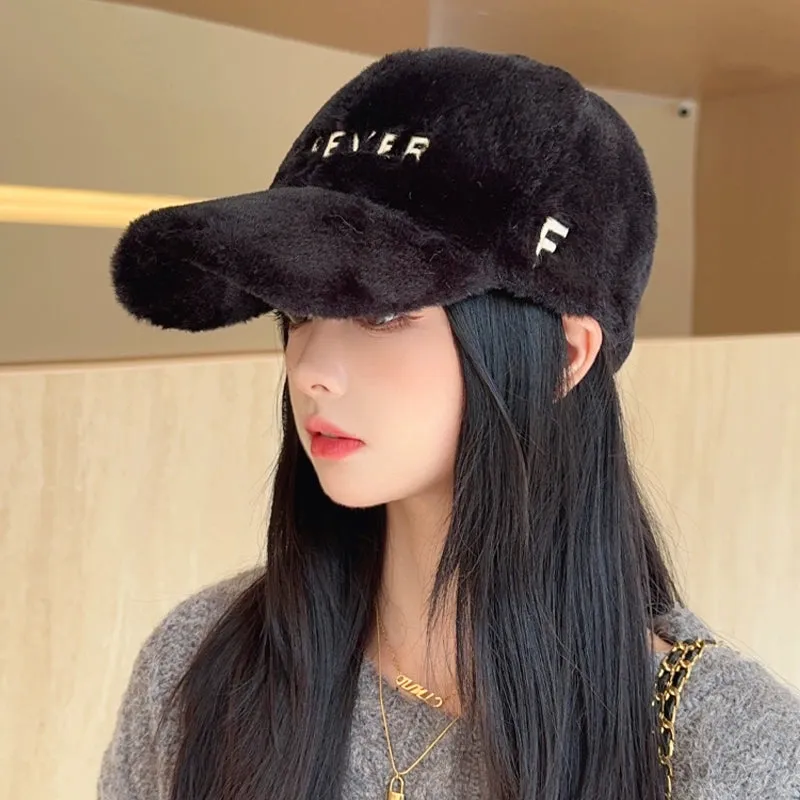 Winter Warm Plush Duck Tongue Hat  Cozy Baseball Cap Set for Women