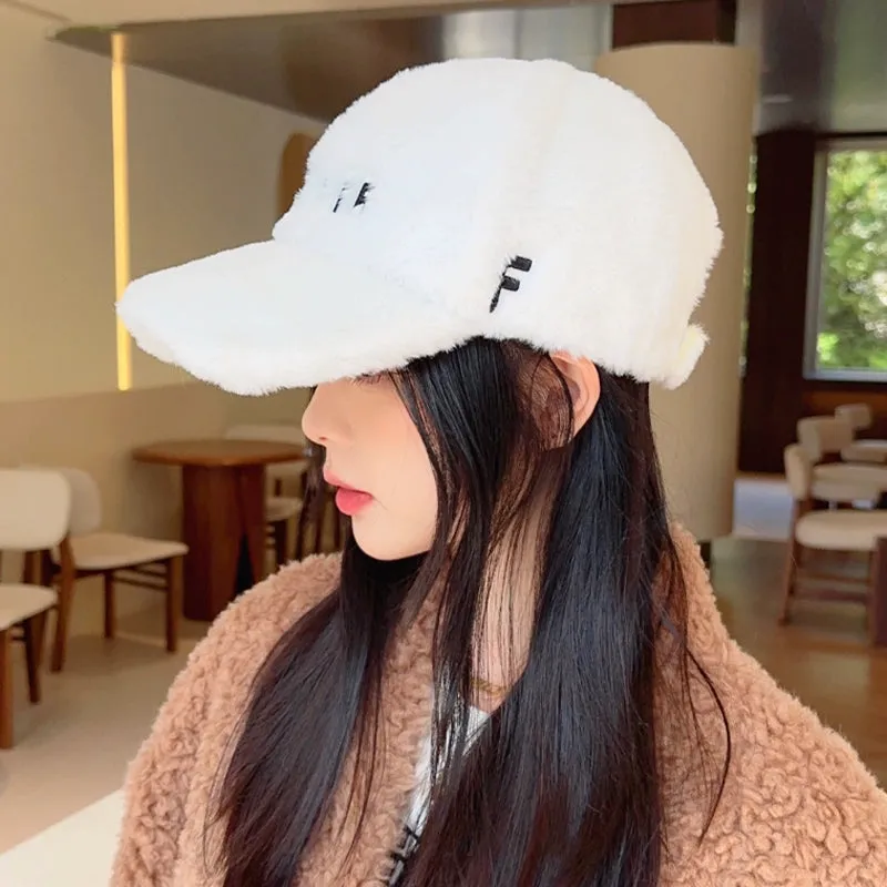 Winter Warm Plush Duck Tongue Hat  Cozy Baseball Cap Set for Women