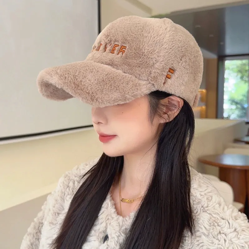 Winter Warm Plush Duck Tongue Hat  Cozy Baseball Cap Set for Women