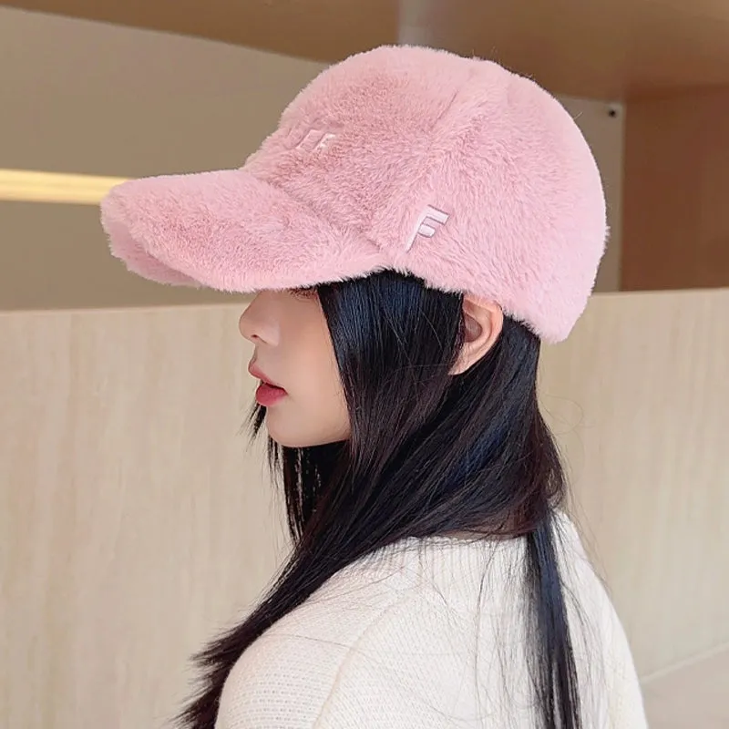 Winter Warm Plush Duck Tongue Hat  Cozy Baseball Cap Set for Women