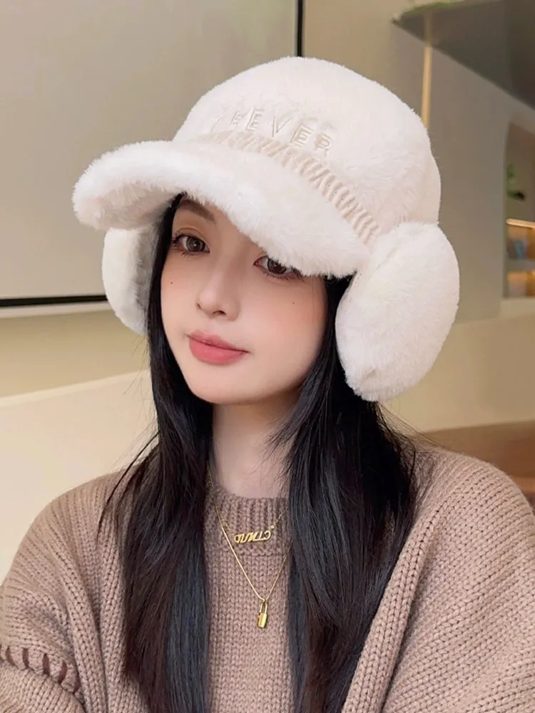 Winter Warm Plush Duck Tongue Hat  Cozy Baseball Cap Set for Women