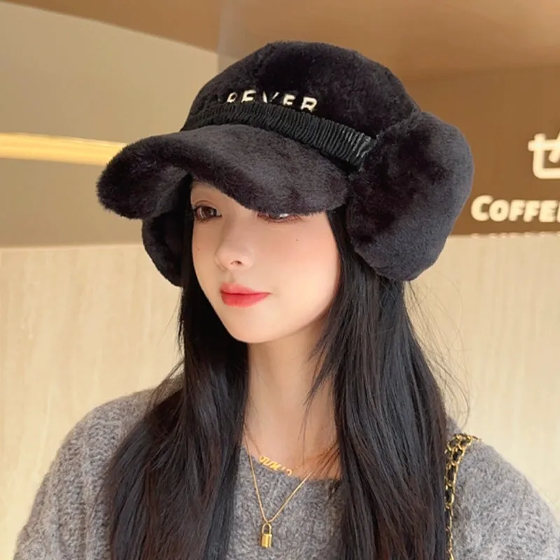 Winter Warm Plush Duck Tongue Hat  Cozy Baseball Cap Set for Women