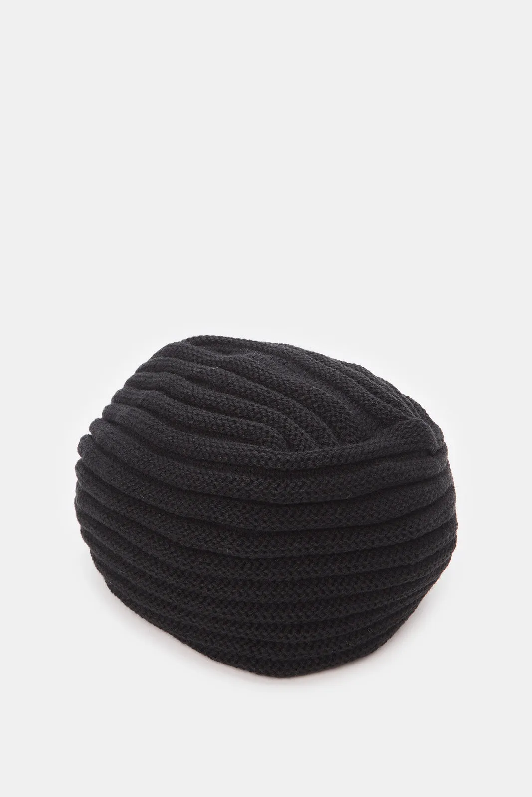 Women Black Embellished Knitted Cap