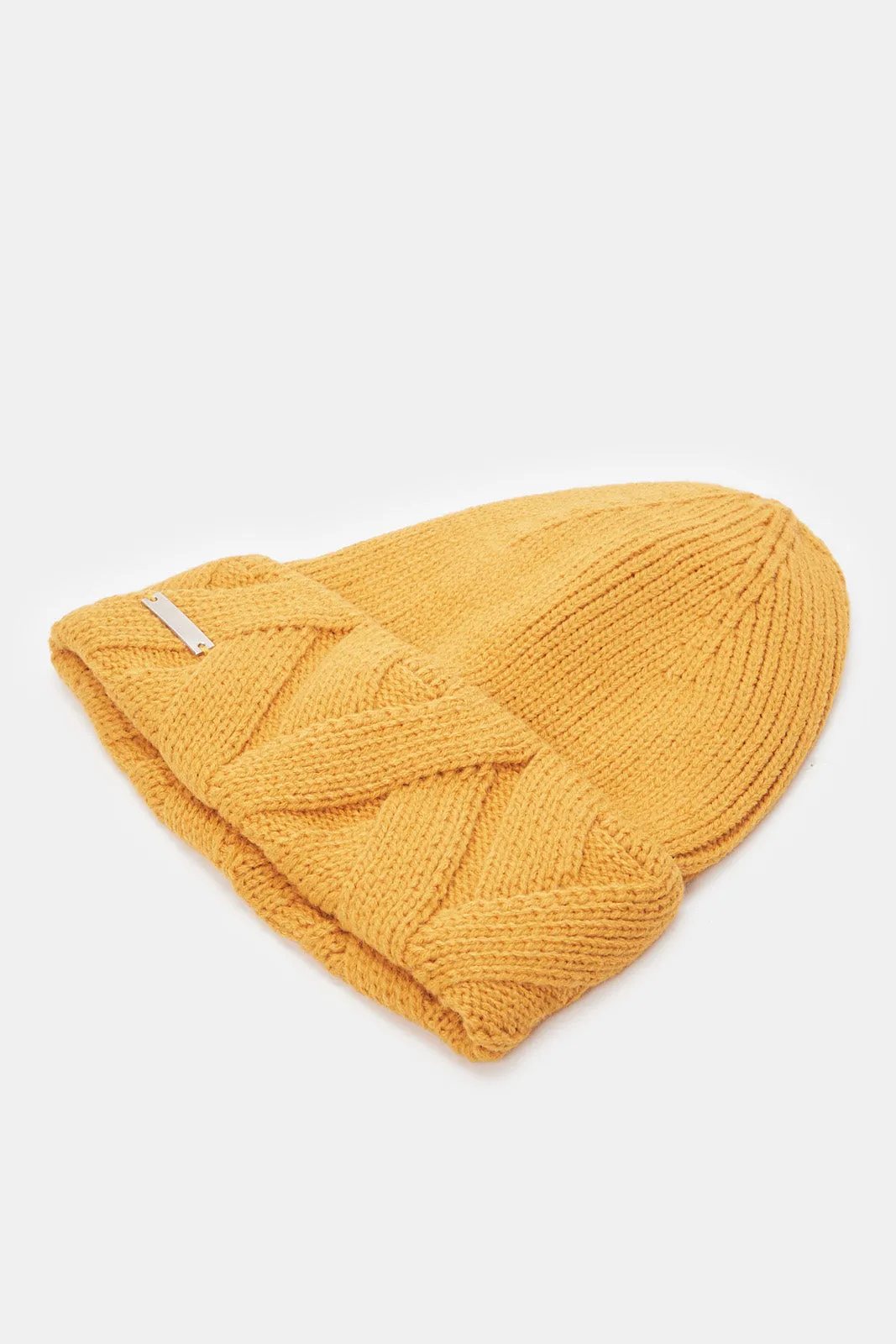 Women Grey And Yellow Knitted Cap Set (2 Piece)