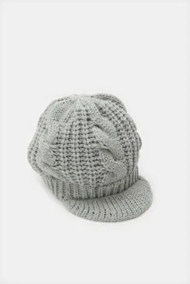 Women Grey Embellished  Knitted Cap