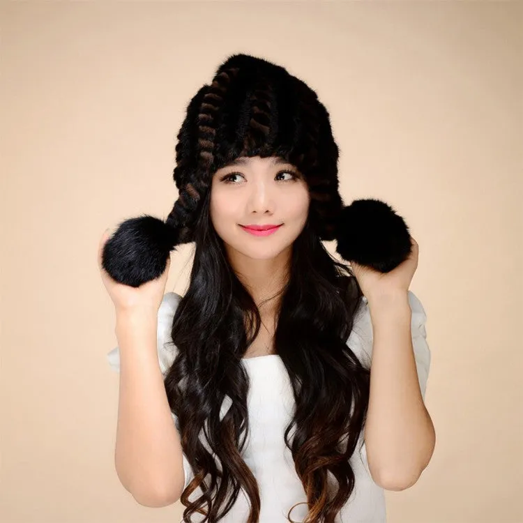 Women's Hats & Caps Knitted Real Mink Fur Hat Fur Cap 14617