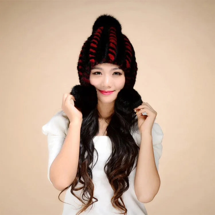 Women's Hats & Caps Knitted Real Mink Fur Hat Fur Cap 14617